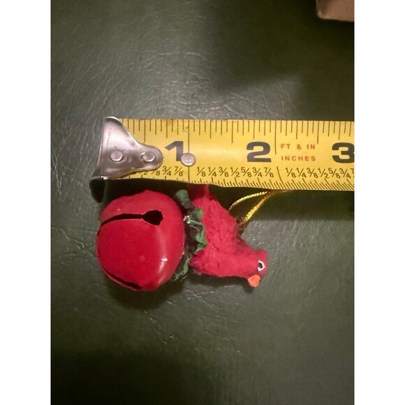 VINTAGE 90s Set of 12 Cardinal Bird Jingle Bell Ornaments Resin & Metal NOS - Picture 7 of 8